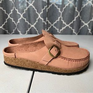 BIRKENSTOCK BUCKLEY OLD ROSE NUBUCK LEATHER SLIP ON MULES SLIPPER